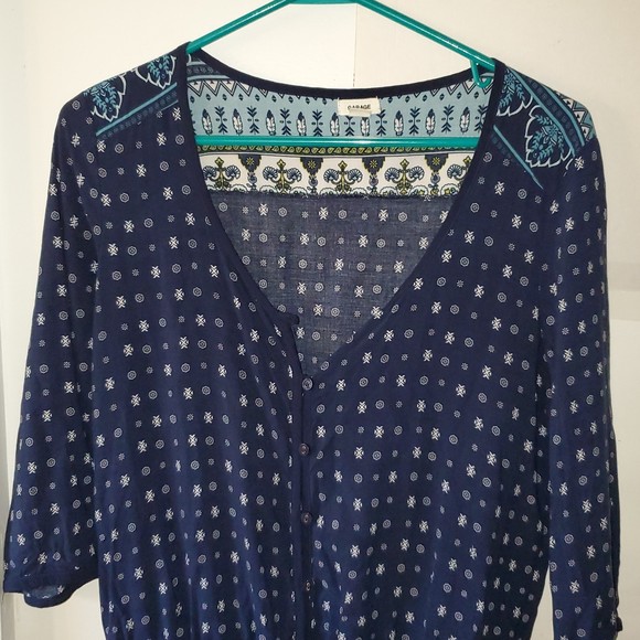 Garage Women's Romper Shorts Outfit Blue & Floral Print Long Sleeves Size S/P - Picture 6 of 16